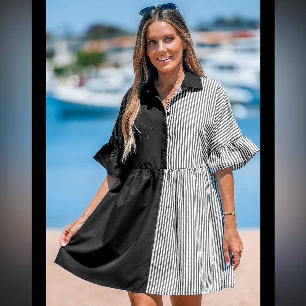 SHEIN Black and White Striped Mini Dress